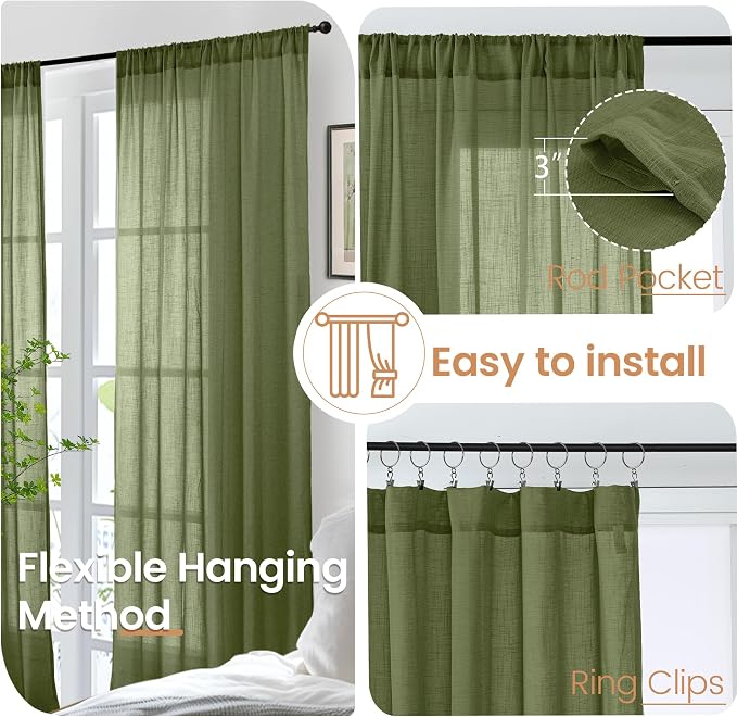 BGment Olive Green Linen Curtains 36 Inches Long - Image 6