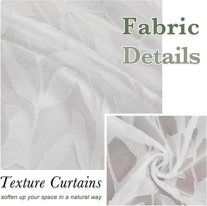 Lecloud Leia Ivory Sheer Curtains 63 Inch Length 2 Panels, Rustic Light - Image 4