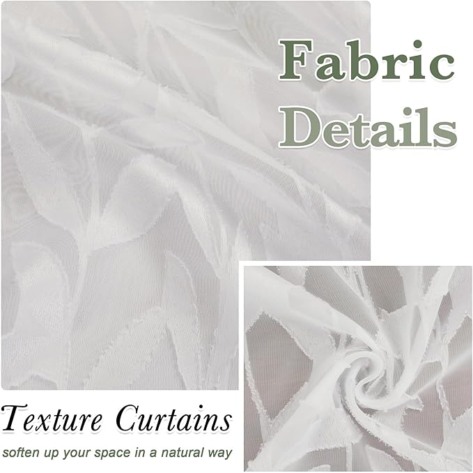 Lecloud Leia Ivory Sheer Curtains 30 Inch Length 2 Pcs, Jacquard Leaf Textured - Image 4