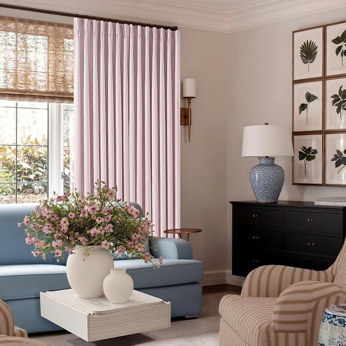 Light Pink Pinch Pleated Linen Blackout Curtains 90 Inches Long - Image 8