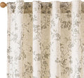 Lazzzy Grey Floral Linen Curtains 90 Inch Farmhouse Back Tab Drapes by Lazzzy