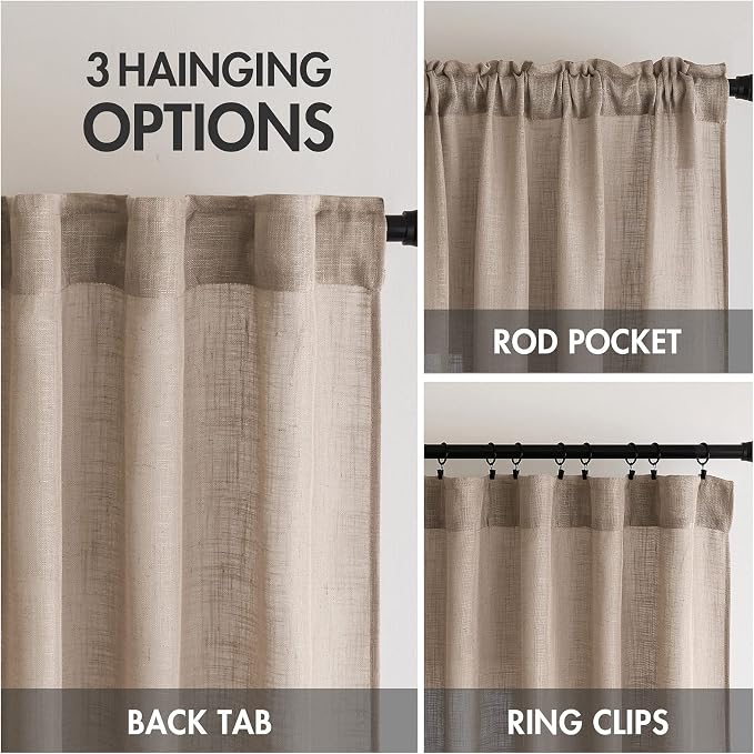 MIULEE Taupe Linen Curtains 72 Inch Length - Image 3
