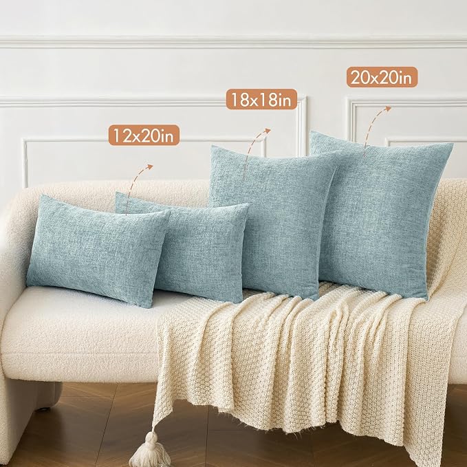 MIULEE Pack of 2 Light Blue Throw Pillow Covers 12x20 Inch Soft Chenille Lumbar - Image 4