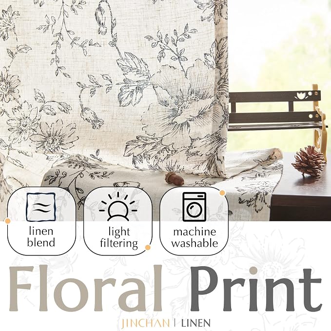 jinchan Linen Floral Curtains 84 Inch Length - Image 4