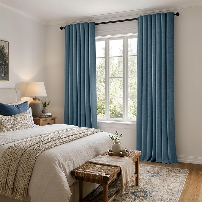 MIULEE 100% Blackout Linen Curtains 42 x 90 Inch Stone Blue 2 Panels | Thermal - Image 8