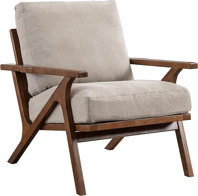chairus Mid Century Accent Armchair Modern Upholstered Lounge Chair Compfy Leisure Arm Chair for Living Room Fireplace/Bedroom/Reception/Dorms, Denim Fabric Beige