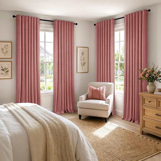 MIULEE 100% Blackout Linen Curtains 42 x 72 Inch Dusty Rose Pink 2 Panels | - Image 8