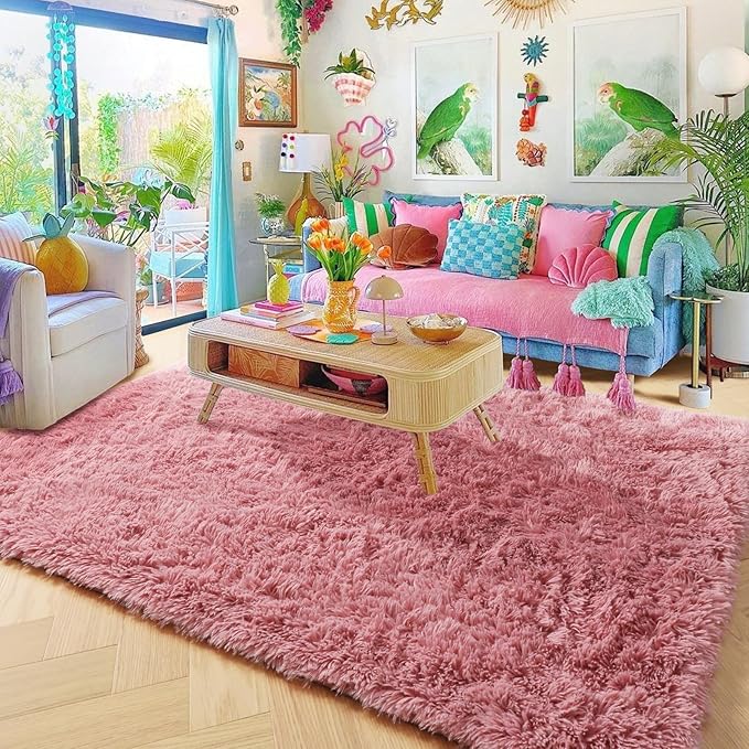 Amdrebio Blush Pink Fluffy Rug 5x8 - Image 6