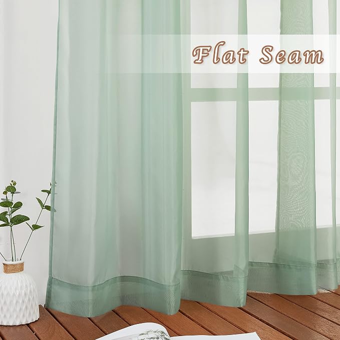 NICETOWN Sage Green Sheer Curtains 72 inches Long, Grommet Light Filtering - Image 6