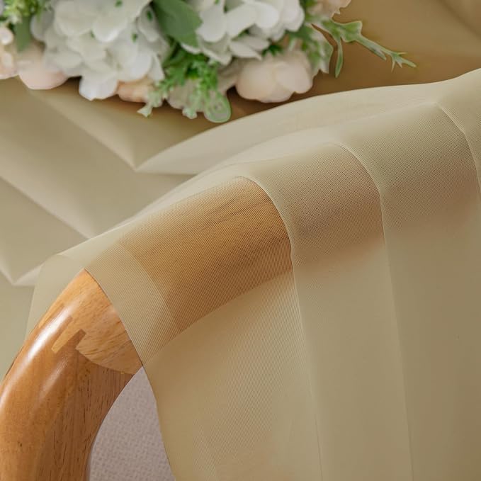OWENIE Gold Sheer Curtains 84 Inch Length 2 Panels Set, Light Filtering Voile - Image 7