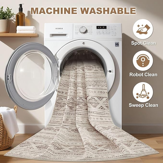 Nakagishi 6x9 Area Rugs Living Room: Washable Boho Large Neutral Soft Farmhouse - Image 3