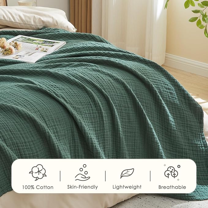 EMME Muslin Blankets for Adults Throw Blanket for Couch Breathable Gauze Soft - Image 3