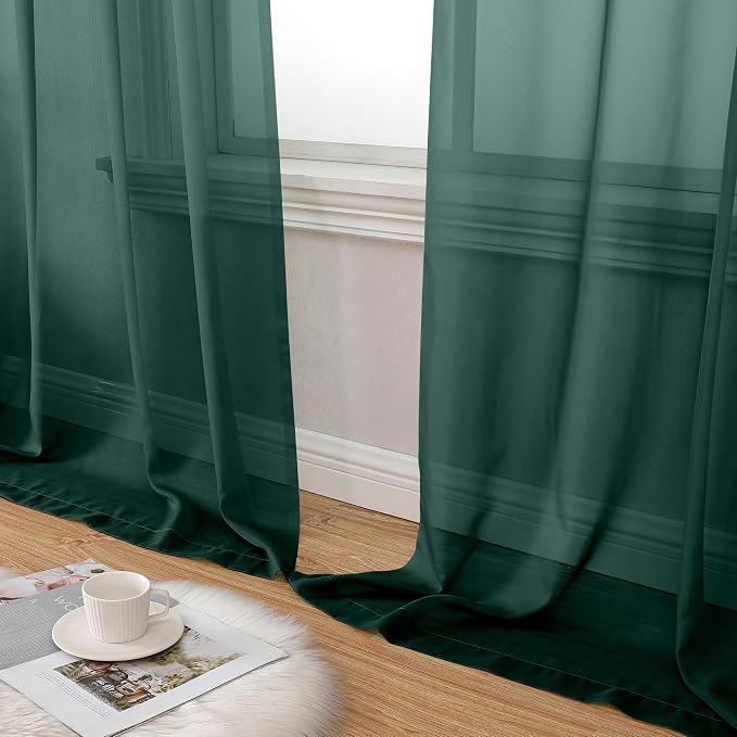 Aiyufeng Hunter Green Sheer Curtain Drapes 45 Inch Length 2 Panels - Image 8