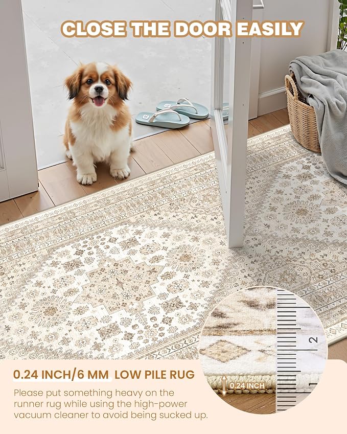 Runners for Hallway 12ft, Non-Slip Long Bathroom Rugs, Cream/Beige | Rugs - Image 6