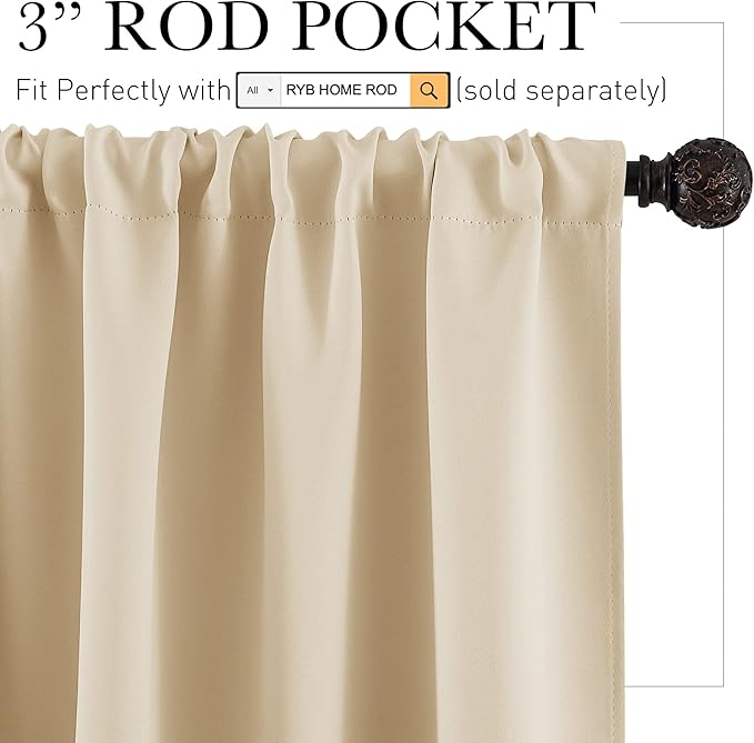 RYB HOME Cafe Curtains 30 inch Length, Short Light UV Heat Blocking Energy - Image 2