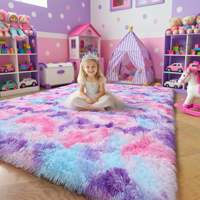 Amdrebio Pink Blue Purple Large Shag Rug 8x10 - Image 3