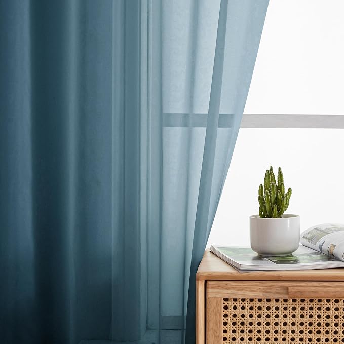 Simplebrand Dusty Blue Sheer Curtains 72 Inches Long 2 Panels - Image 3