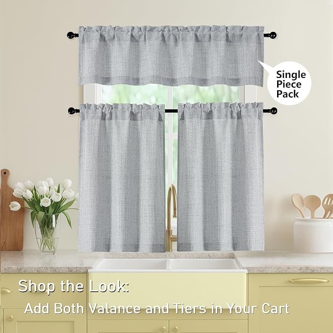 Grey Valances for Windows, Light Filtering Faux Linen Textured Small Short - Image 5