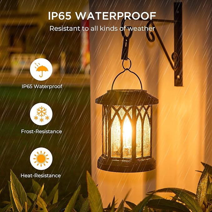 WdtPro Solar Lanterns Outdoor Hanging 4 Pack, Upgraded Bright Waterproof Lantern for Outside, Over 12Hrs Powered Lights for Garden, Yard, Patio Decor (Warm Light)