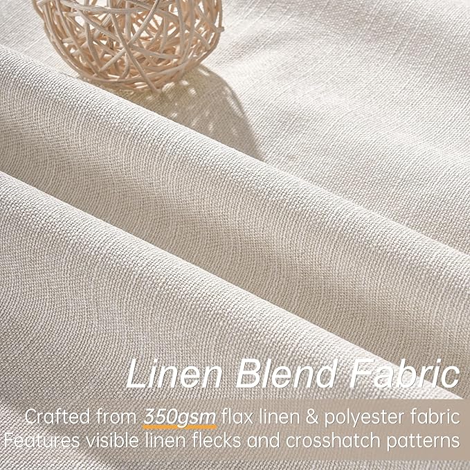 Topfinel 100% Blackout Linen Curtains 72 Inch Long Ivory Blackout Cream White - Image 3