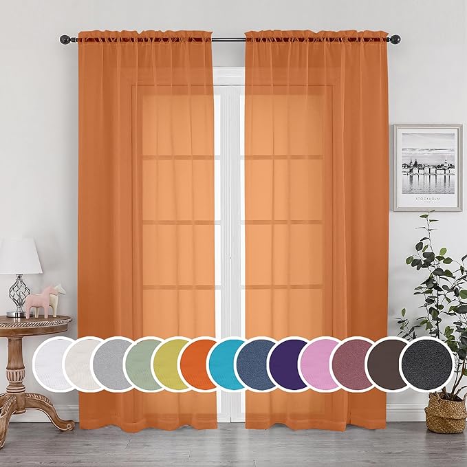 OWENIE Sheer Curtains 90 Inches Long 2 Panels Set by OWENIE