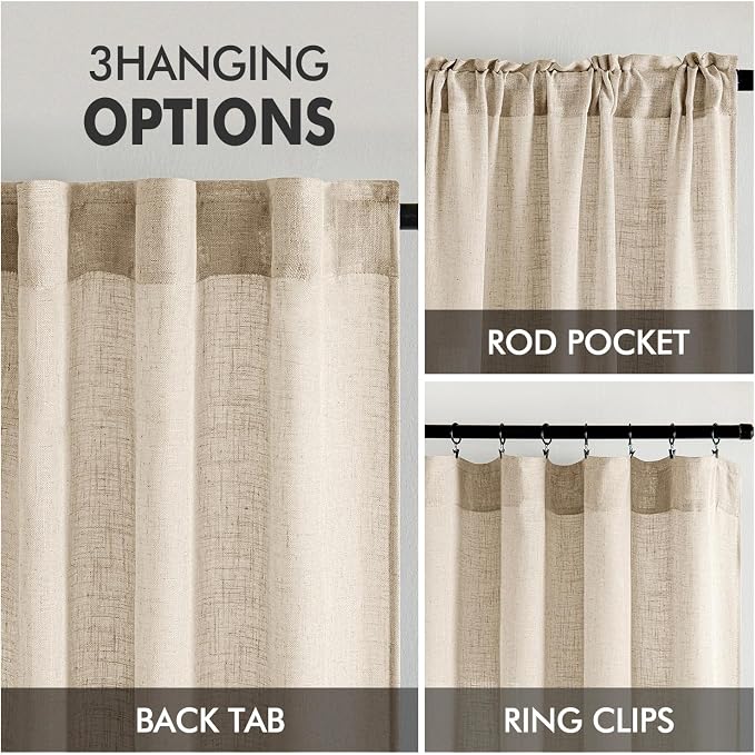 MIULEE Light Taupe Linen Curtains 54 Inch Length 2 Panels - Image 3