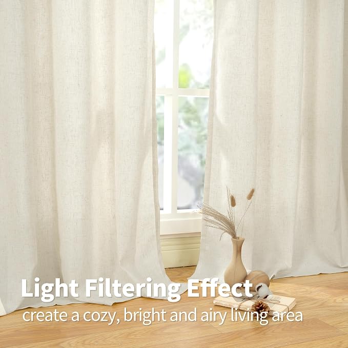 YoungsTex Natural Linen Curtains 63 Inch Length 2 Panels, Grommet Light - Image 5