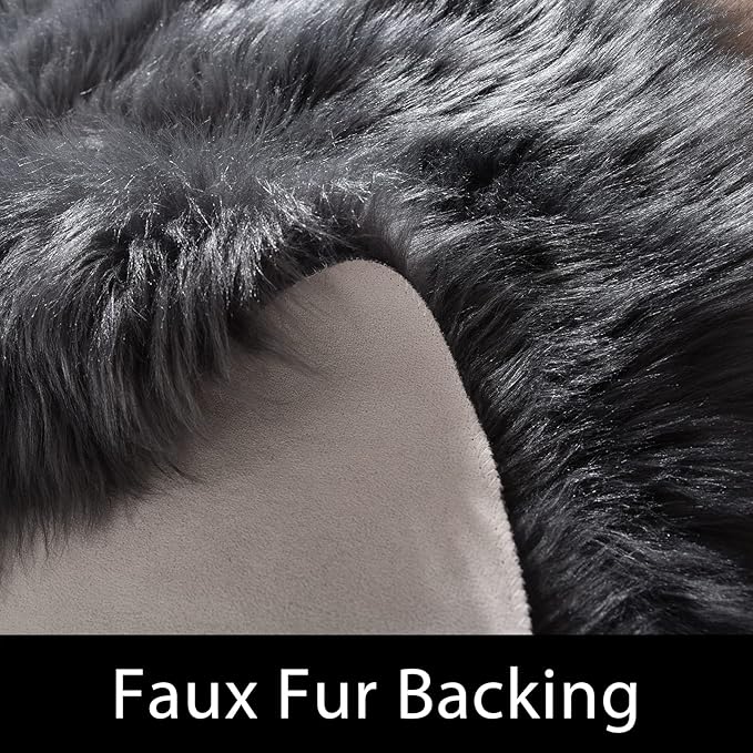 Latepis Dark Grey Round Rugs 5ft Faux Sheepskin Fur Rug - Image 3