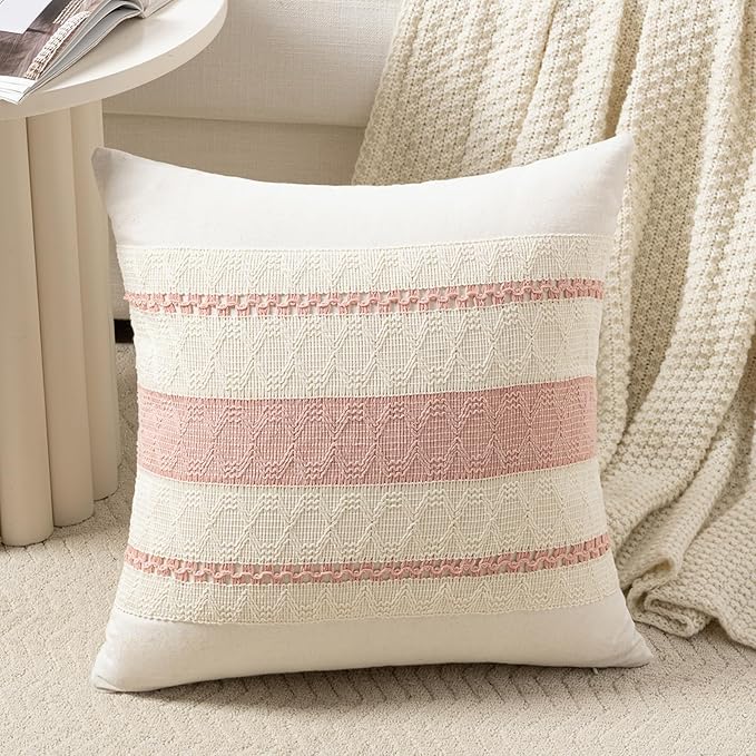Fancy Homi Set of 1 Boho Pink Big Decorative Throw Pillow Cover 24x24 Inch by Fancy+Homi