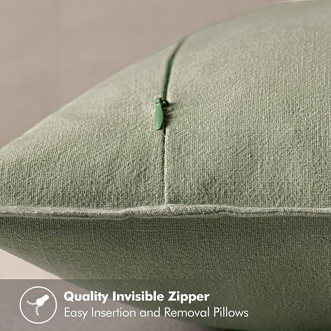 MIULEE Decorative Linen Pillow Covers 18x18 Inch Sage Green ​Boho Farmhouse​ - Image 3