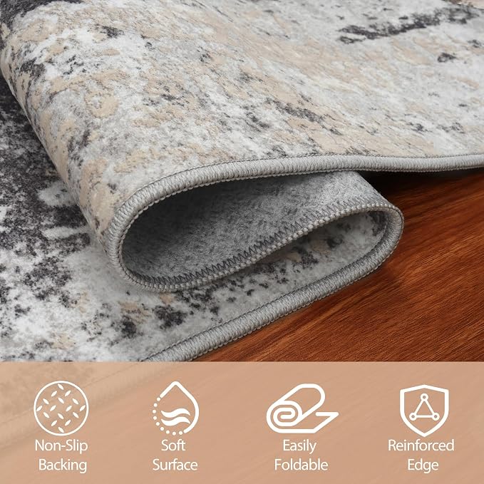Round Rug 6ft Washable Rug for Dining Room Living Room Black Grey Gold | Modern - Image 7