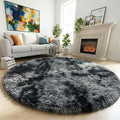Amdrebio Tie-Dyed Dark Grey Cool Round Rug 4Ft by Amdrebio