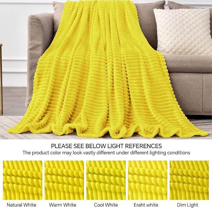 BEDELITE 3D Ribbed Jacquard Yellow Fleece Twin Blanket - Image 6
