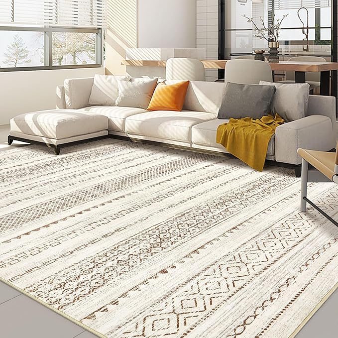 Nakagishi 7x10 Area Rug Living Room: Washable Boho Large Neutral Modern Soft by NakagishiAreaRug