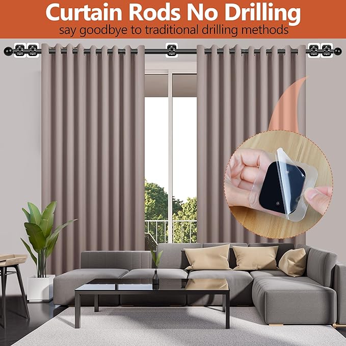 Curtain Rods No Drilling for Windows Set 66 to 120-128 Inch, 5/8 Inch Diameter - Image 2