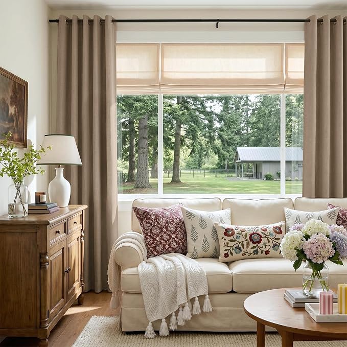 100% Blackout Linen Textured Curtains 84 Inch Long, Copper Brown | 100% - Image 5