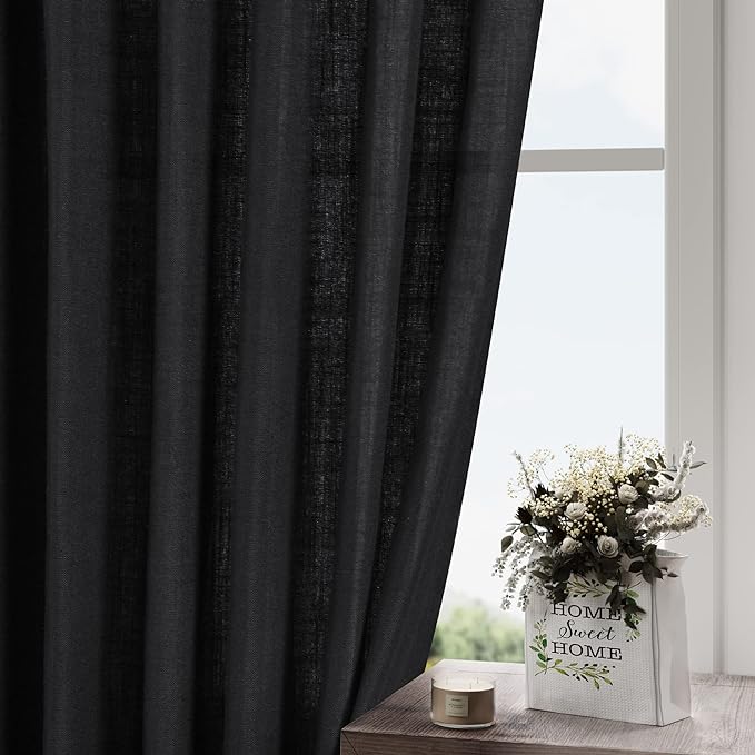 Nanspring Black Short Linen Textured Curtains 40 Inches Long 2 Panels Set - Image 5