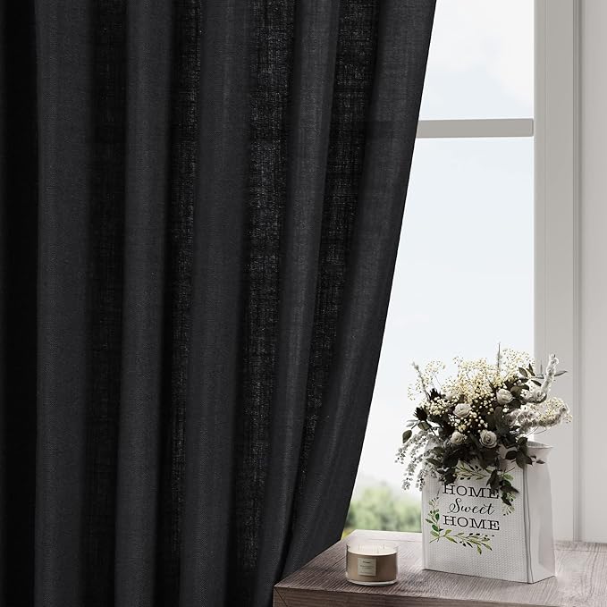 Black Semi Sheer Linen Curtains 84 inch Length - Image 2