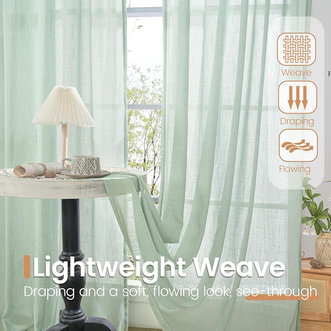 BGment Light Green Linen Semi Sheer Curtains 45 Inch Length - Image 4