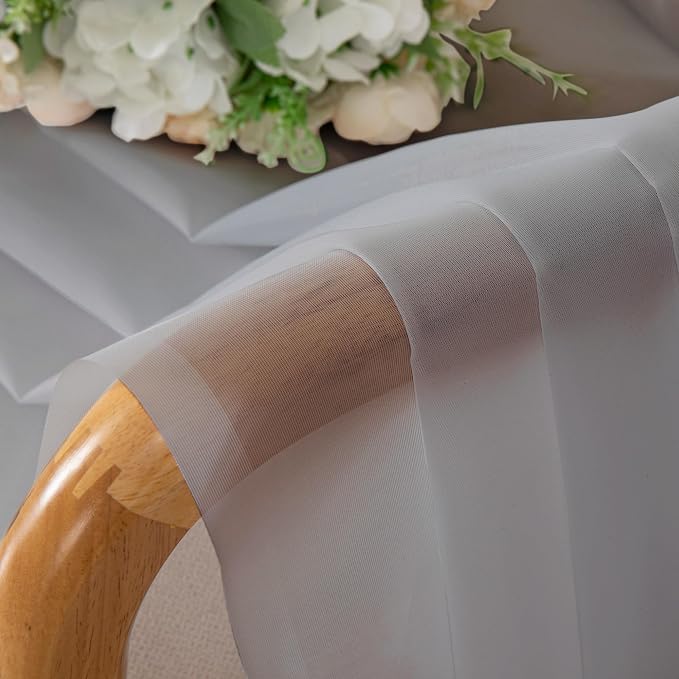Chyhomenyc Light Grey Sheer Curtains 45 Inch Long 2 Panels, Light Filtering Rod - Image 3