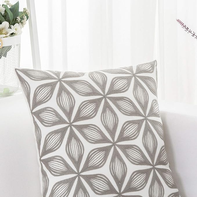 HWY 50 Grey Gray Decorative Throw Pillow Covers 18x18 Inch, Pack of 2 Embroidered Cotton Farmhouse Cushion Cover Pillow Case for Sofa Couch Living Room Bed Bedroon, Fashion Geometric Accent