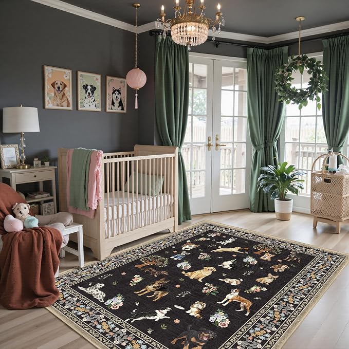 Black Area Rug 5x7 for Living Room Bedroom | Ultra-Thin;Boho Style; Non by WelcometoBabovid