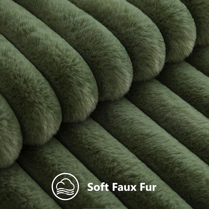 decorUhome Fall Faux Fur Throw Pillow Covers 12x20 Set of 2 Olive Green | - Image 7