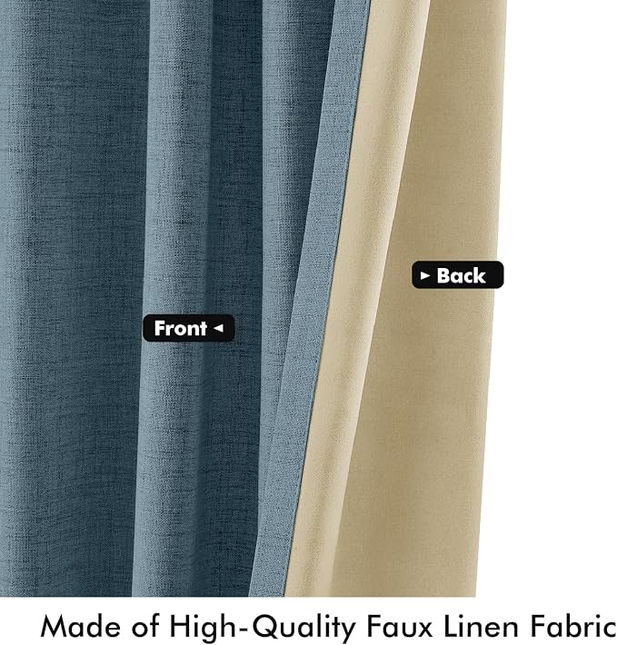 MIULEE 100% Blackout Linen Curtains 42 x 96 Inch Stone Blue 2 Panels | Thermal - Image 6