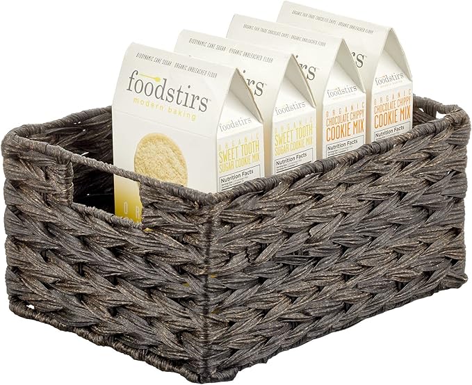 mDesign Woven Farmhouse Kitchen Pantry Food Storage Organizer Basket Box - Container Organization for Cabinets, Cupboards, Shelves, Countertops, Store Potatoes, Onions, Fruit, 6 Pack, Espresso Brown