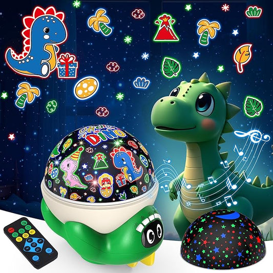 Dinosaur Night Light Projector for Kids Green Dino Toys for Boys, Star Night Lights with Music and Timer, 17 Mode Color Changing Lamp with Remote, Christmas Birthday Gift for Baby Girl Boy