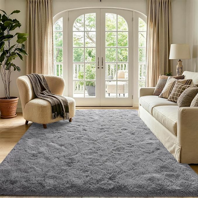 Noahas 4'x5'3'' Grey Fluffy Soft Area Rug Non-Slip - Image 2