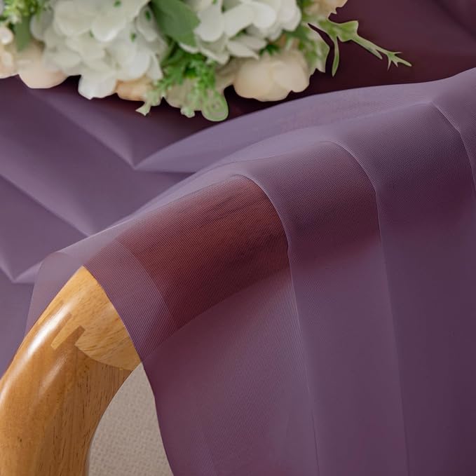 OWENIE Plum Sheer Curtains 63 Inches Long 2 Panels Set, Light Filtering Voile - Image 5