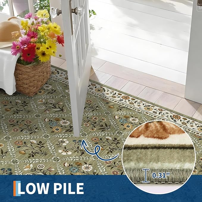 Runner Rug for Hallway Entryway 2.5x8 Farmhouse Floral Non-Slip Machine - Image 6