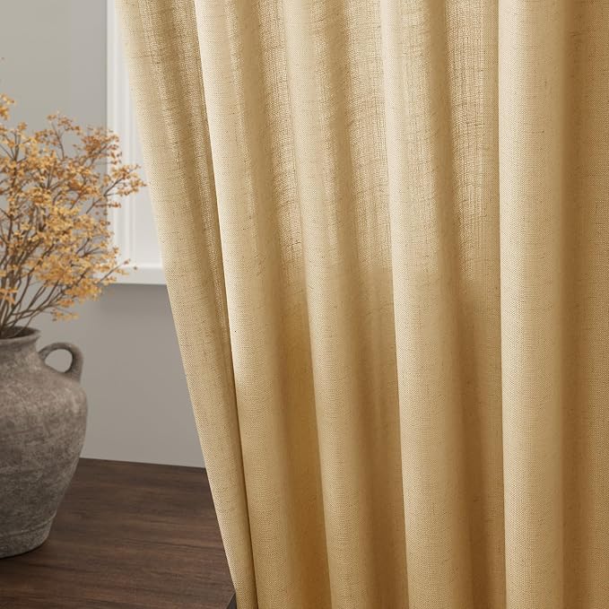 Nanspring Gold Yellow Linen Curtains 96 Inches Long 2 Panels Set - Image 4